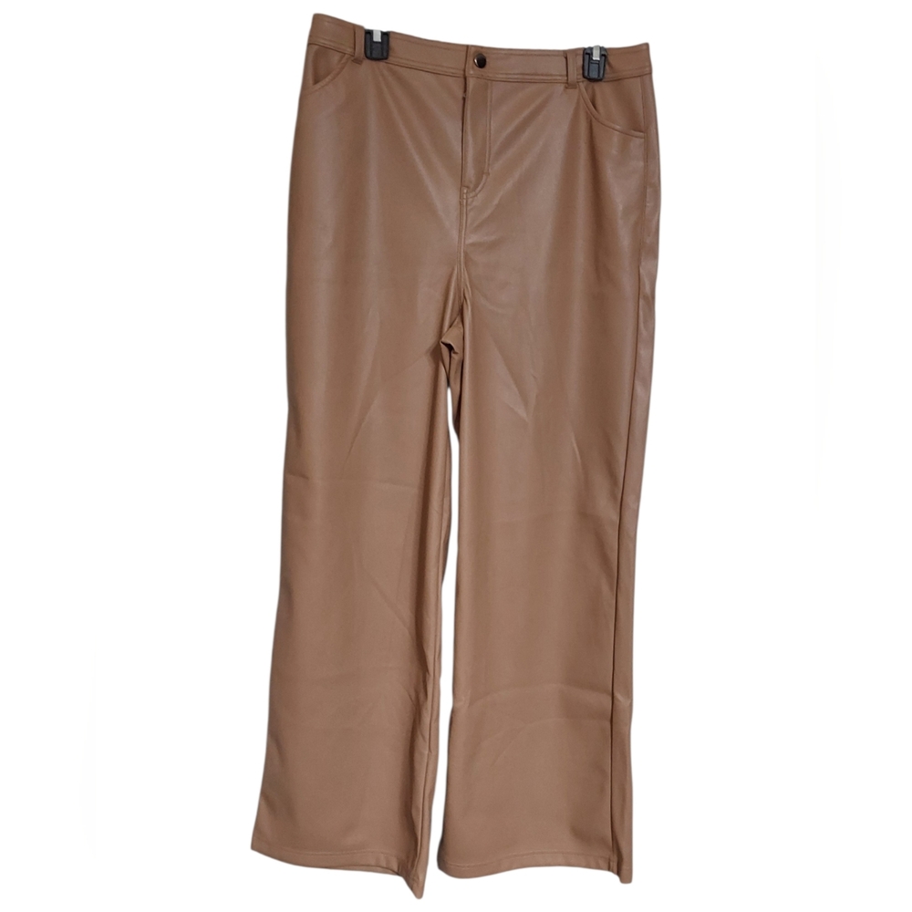 Rae Mose Faux Leather High-Waist Wide Leg Pants — Camel